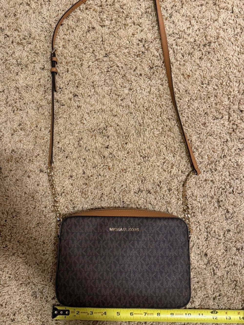 MICHAEL KORS Brown Logo and Tan Trim Crossbody Bag